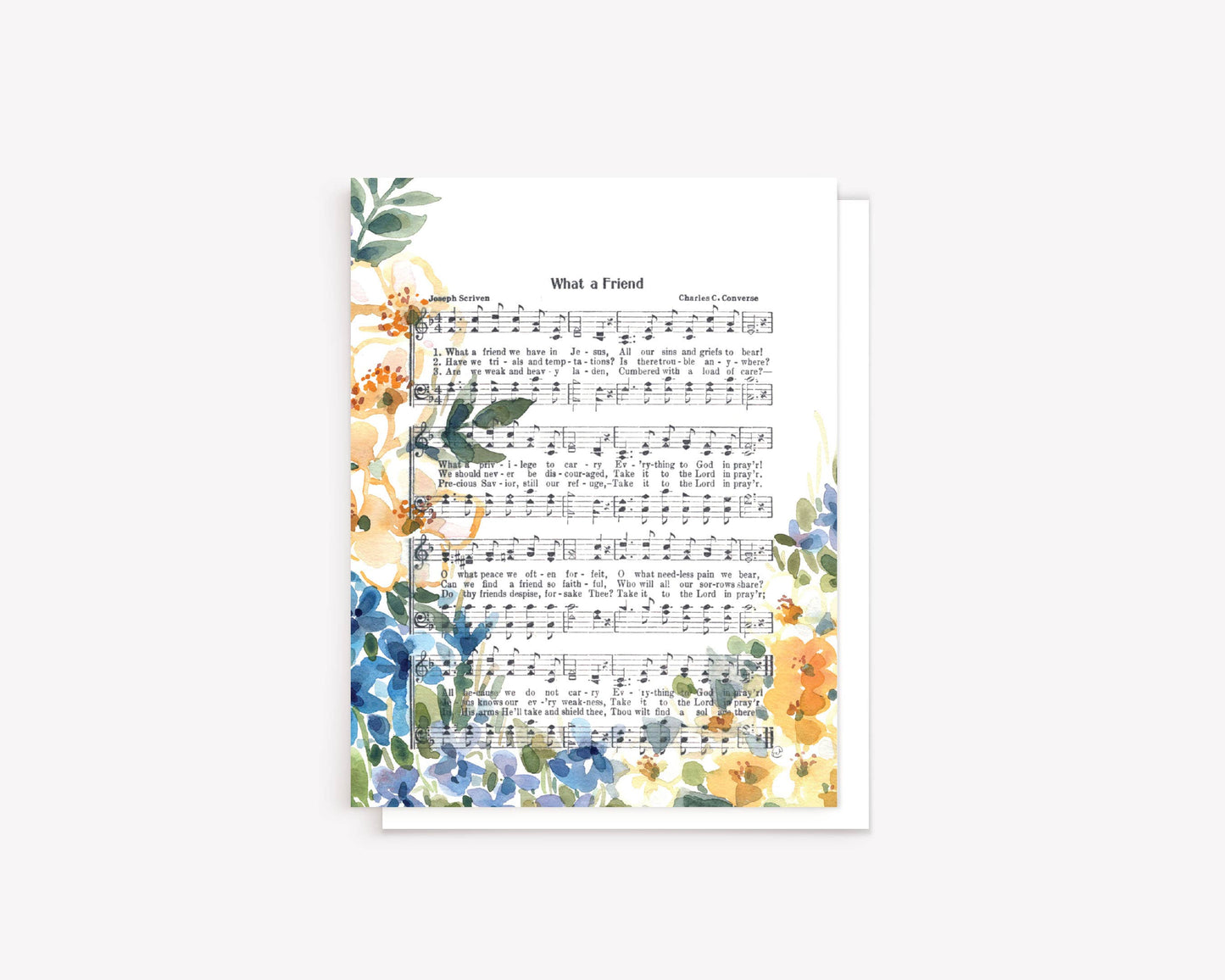 "What a Friend" Blue and Yellow Floral Hymn Greeting Card