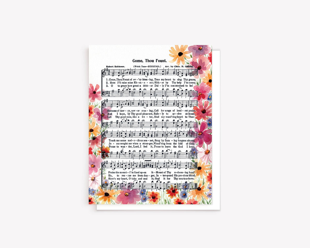 "Come, Thou Fount" Floral Watercolor Hymn Greeting Card