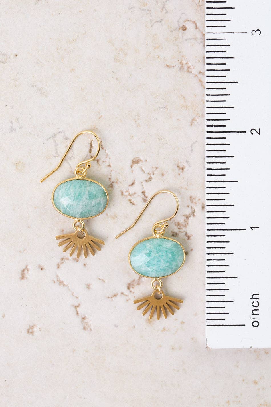Secret Garden Sunburst, Amazonite Bezel Simple Earrings