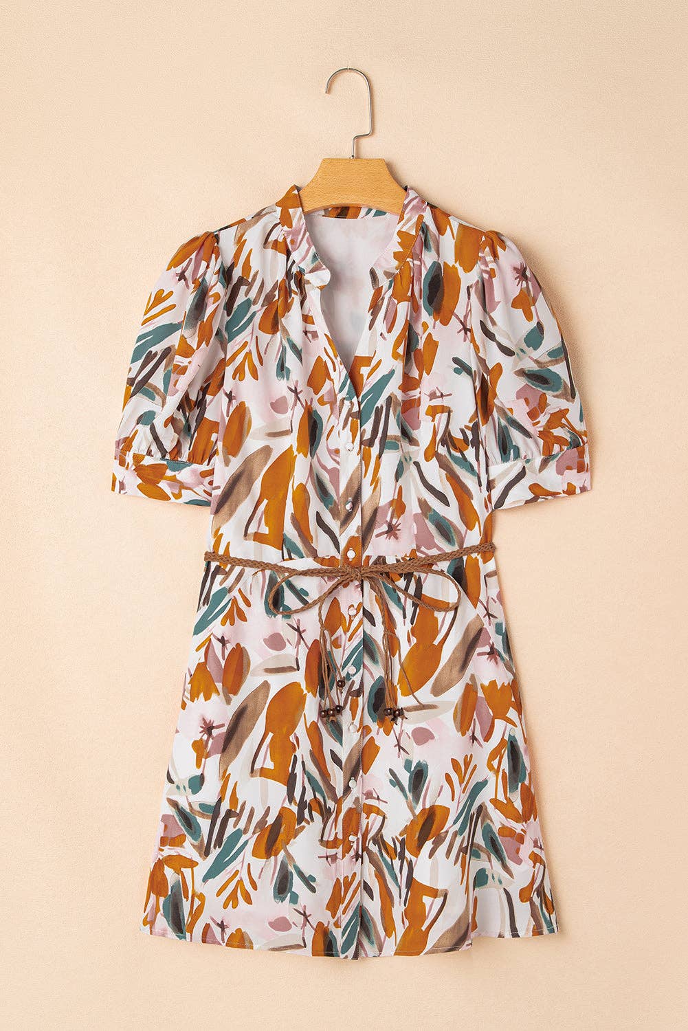 Abstract Braided Belt Mini Dress