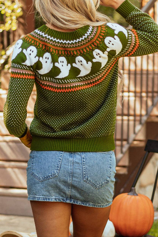 Halloween Ghost Round Neck Sweater