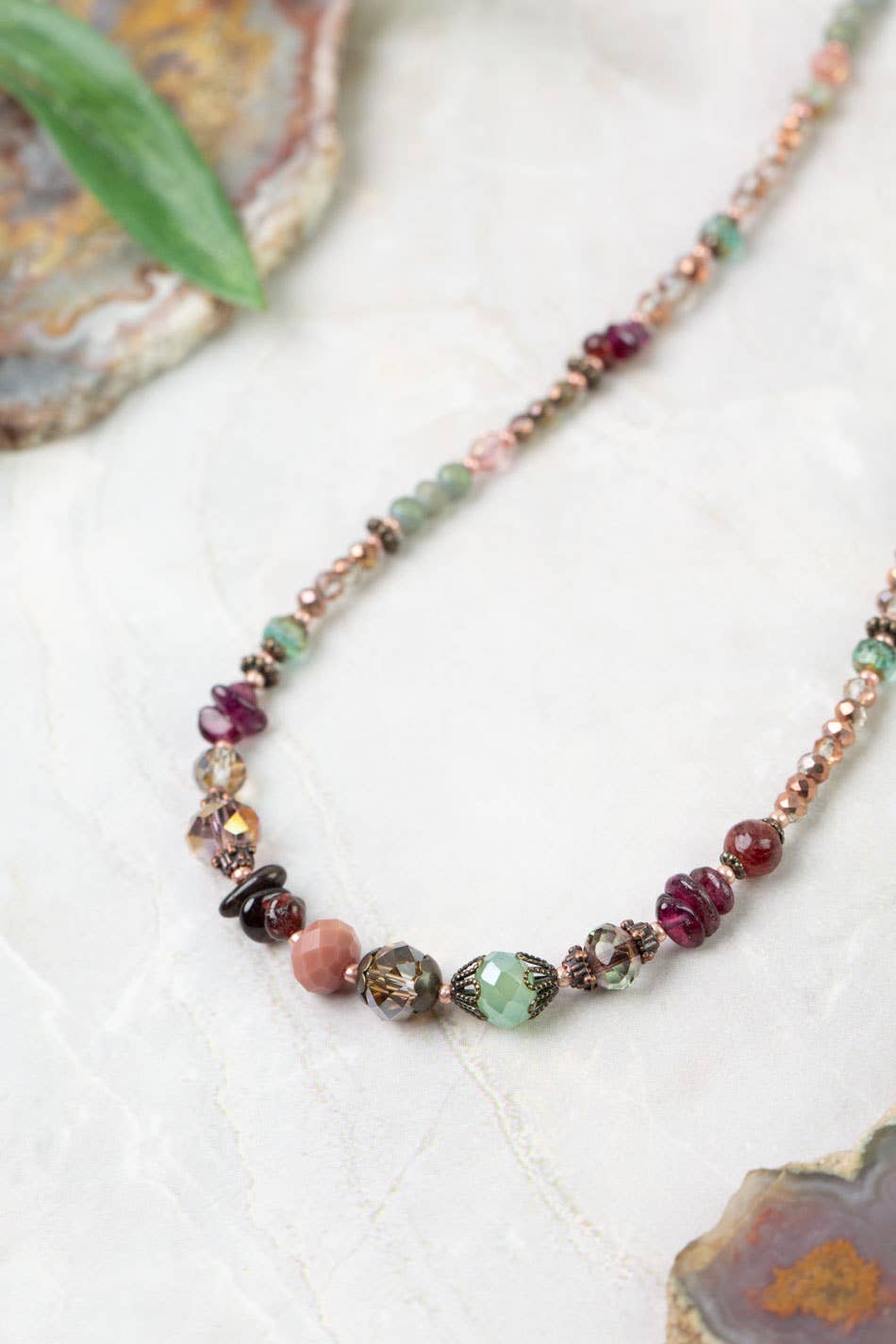 Mauve Mix 16-18" Garnet, Czech Glass, Lepidolite Collage Nec