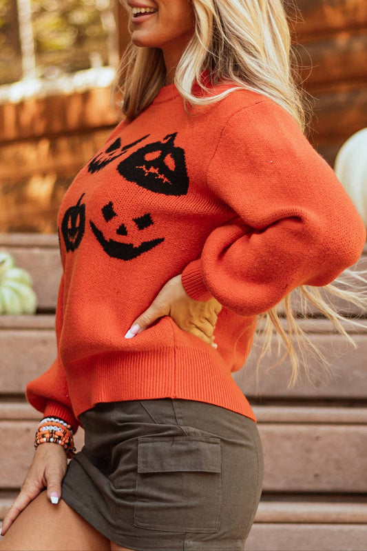 Halloween Pumpkin Drop Shoulder Sweater