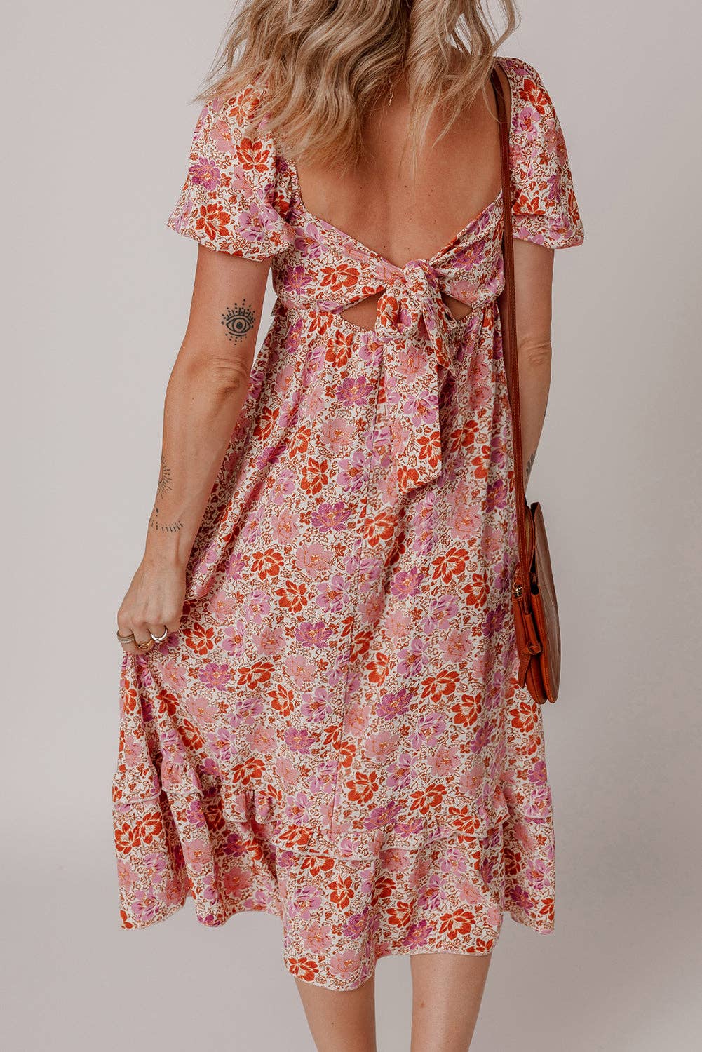 Floral Bow Back Summer Midi Dress