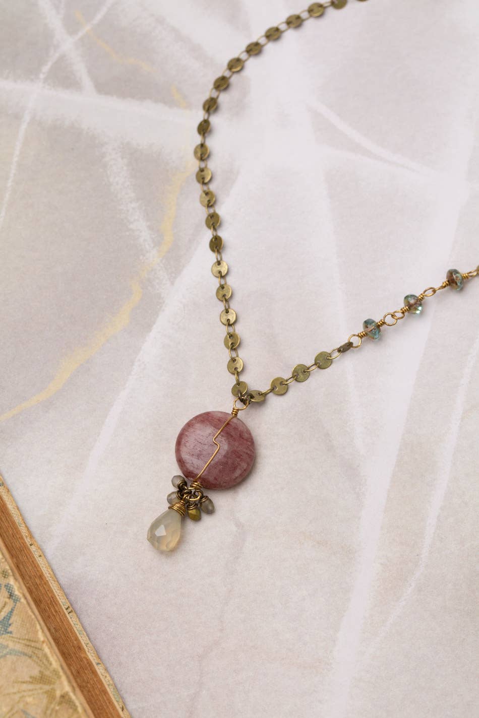 Mauve 15-17" Chalcedony, Czech Glass Simple Necklace