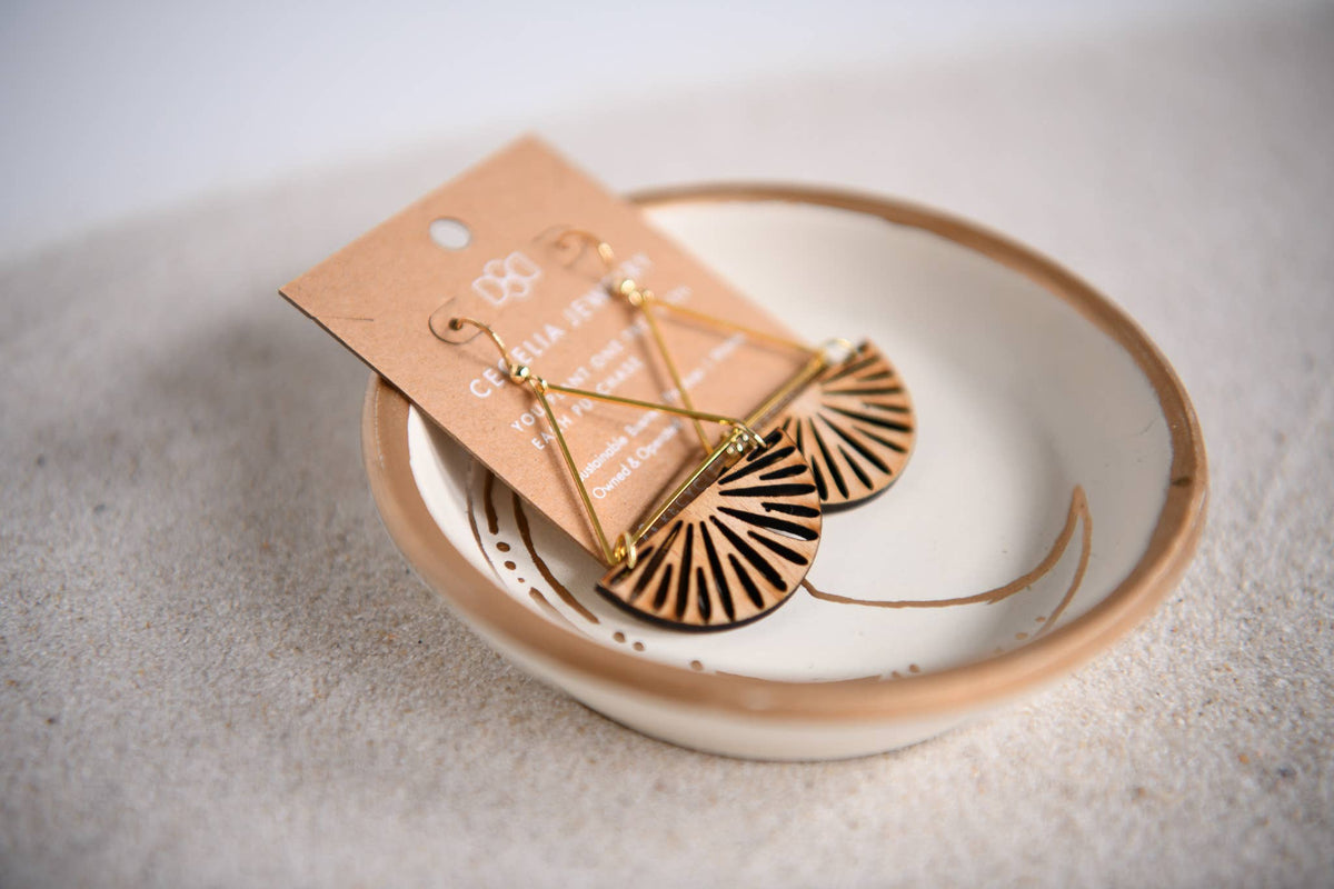 Triangle & Half Moon Wood Earrings
