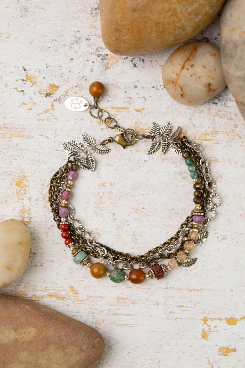 Earthen 7.5-8.5" Jasper, Czech Glass Multistrand Bracelet