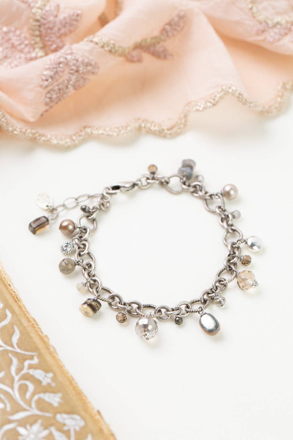 Windsor Castle 7.5-8.5" Abalone, Labradorite, Crystal Statement Bracelet