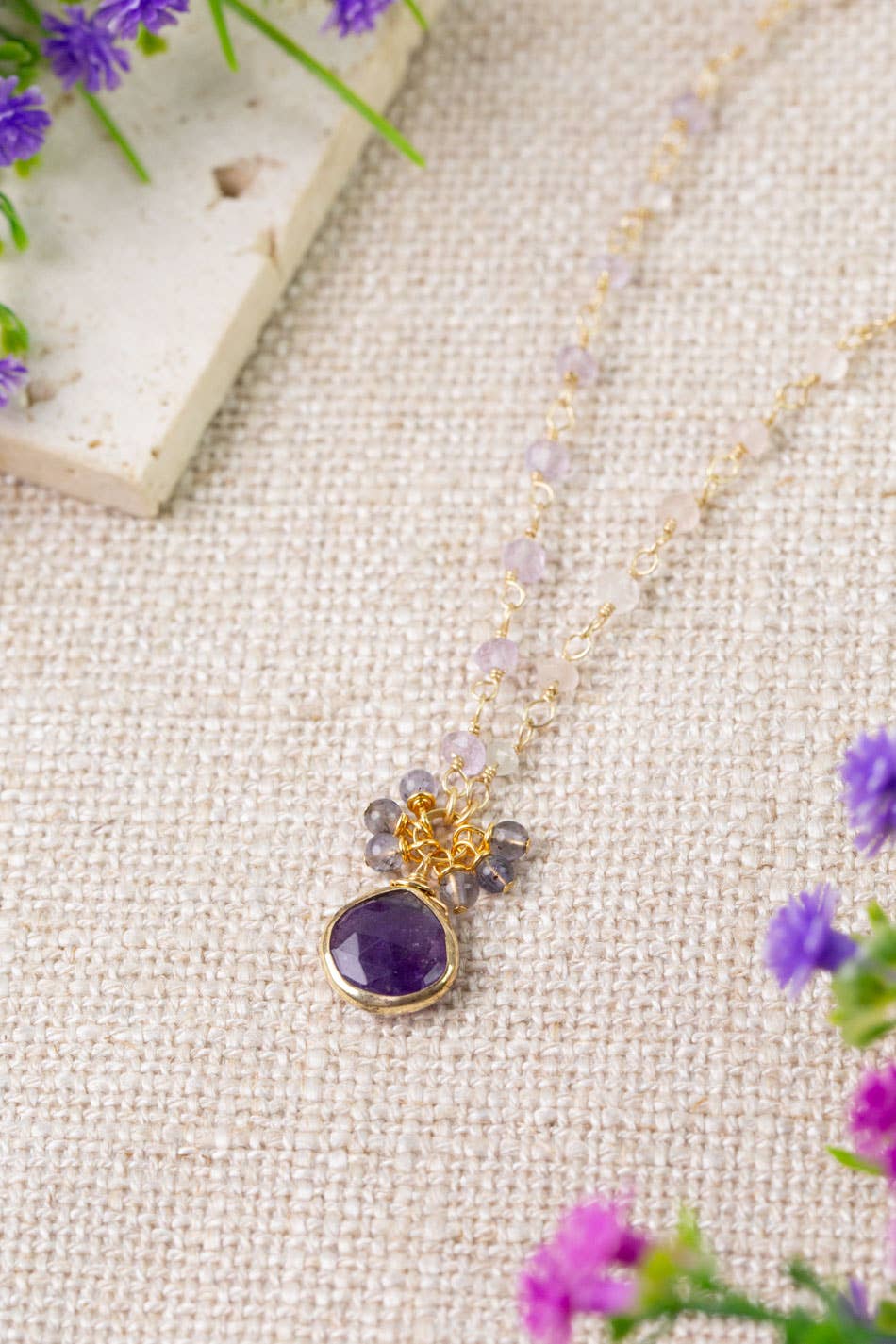 Folklore 18-20" Tanzanite with Amethyst Cluster Necklace