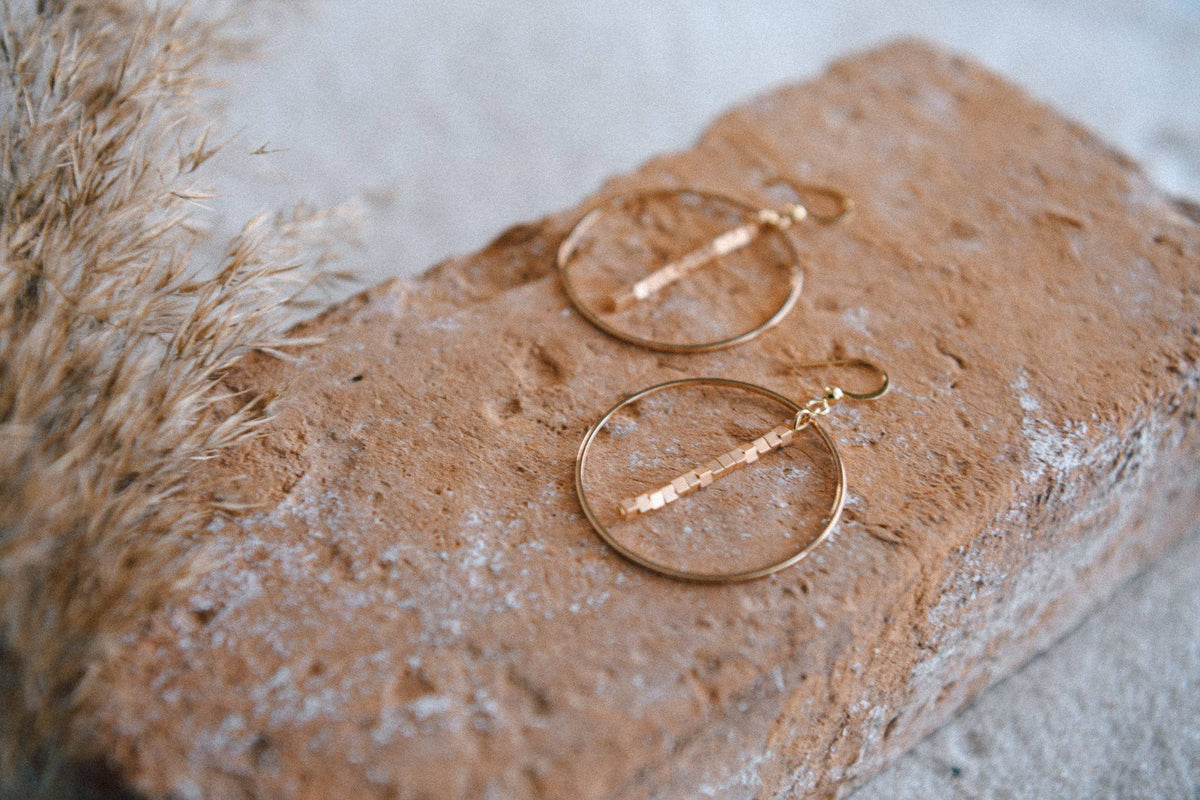 Pearl Beaded Drop Hoop Earrings