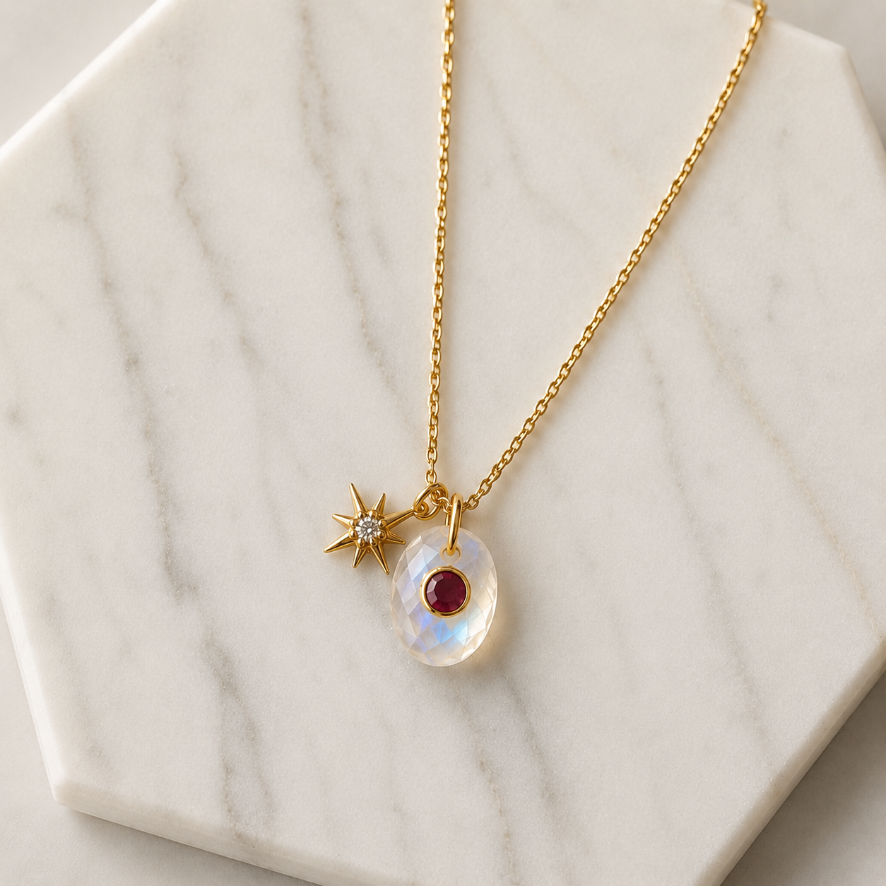 Moonstone Agate Star Necklace