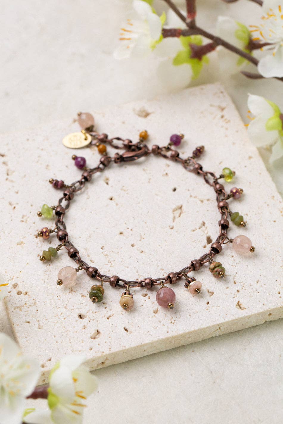 Dominion 8 Unakite, Peridot, Ruby Simple Bracelet