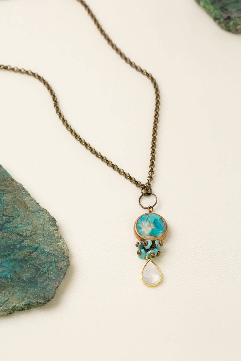 Transcend 20-22" Turquoise Bezel, Pearl Teardrop Cluster Necklace
