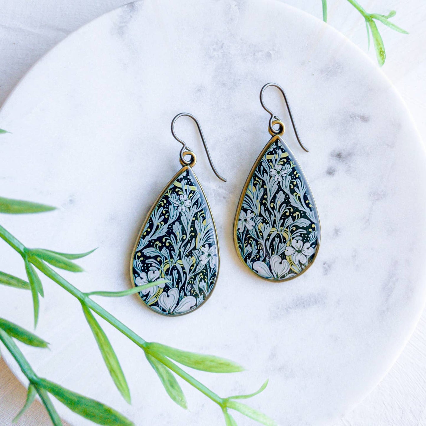 Noir Dogwood Bloom Teardrop Earrings