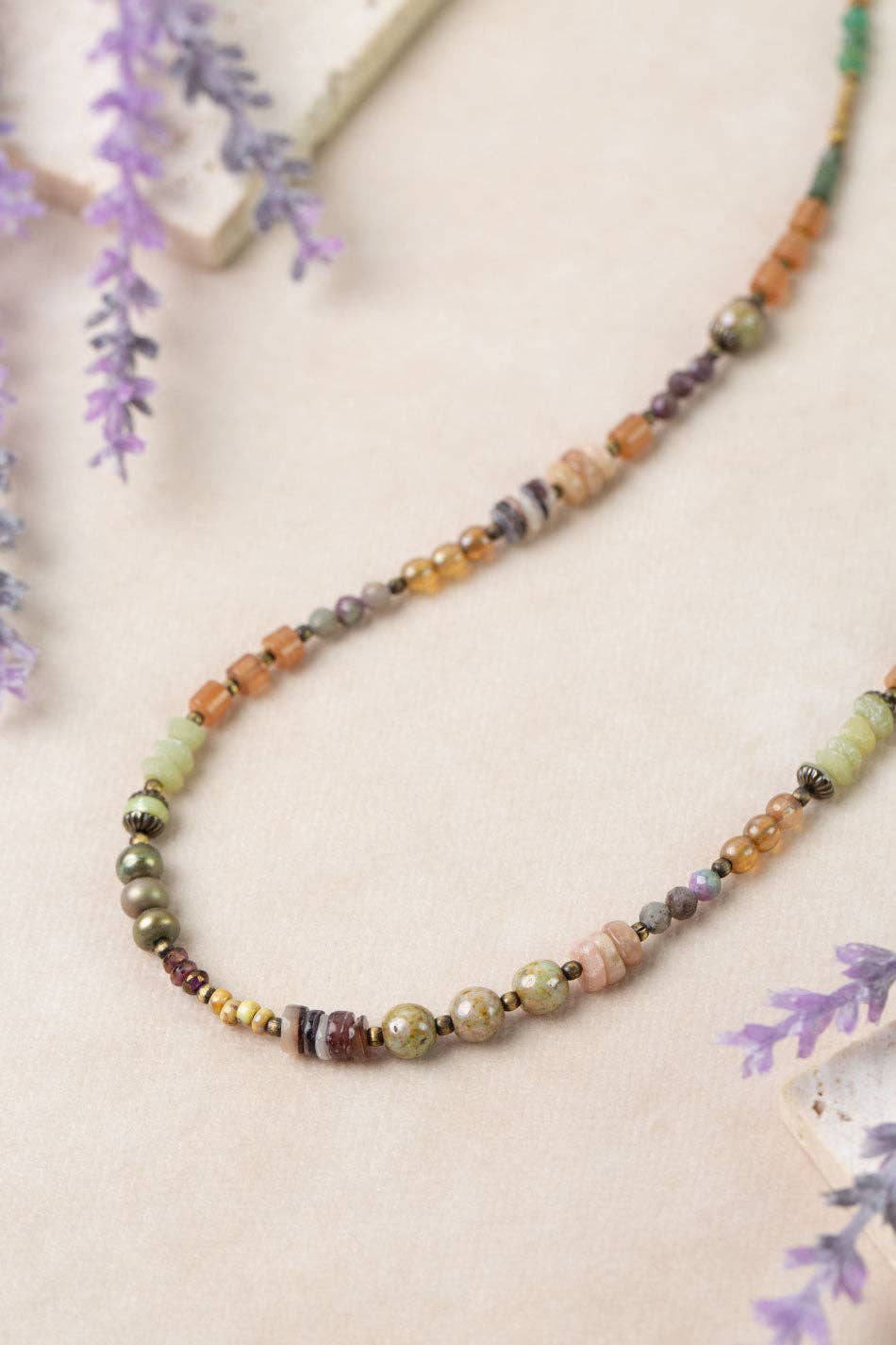 Apatheia 23-25" Fancy Jasper, Czech Glass, Shell Simple Necklace