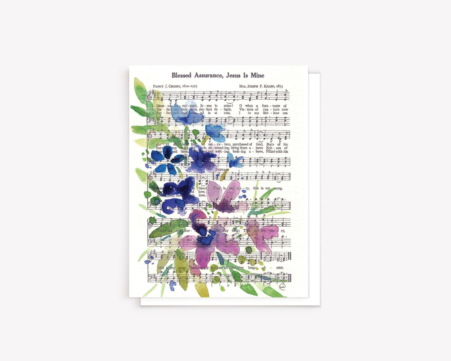 "Blessed Assurance" Watercolor Floral Hymn Greeting Card