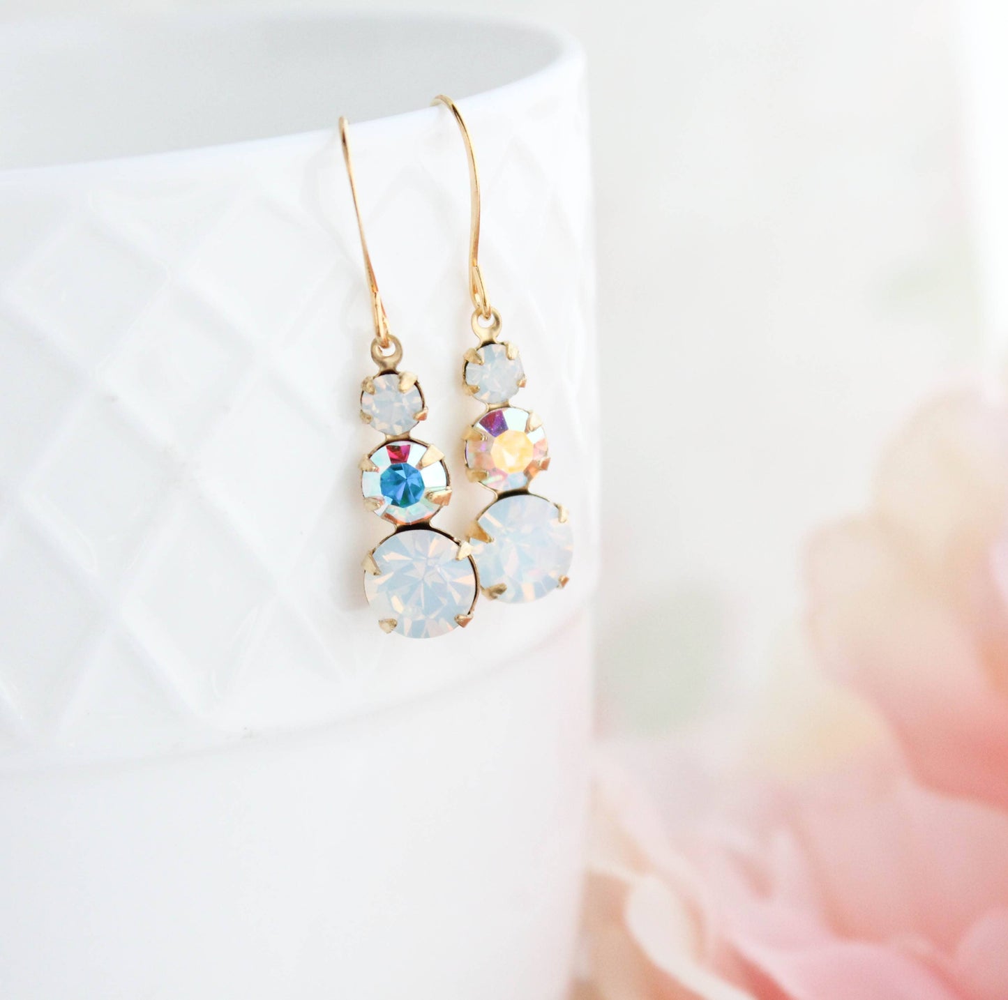 Vintage Glass Earrings- White Opal Glass