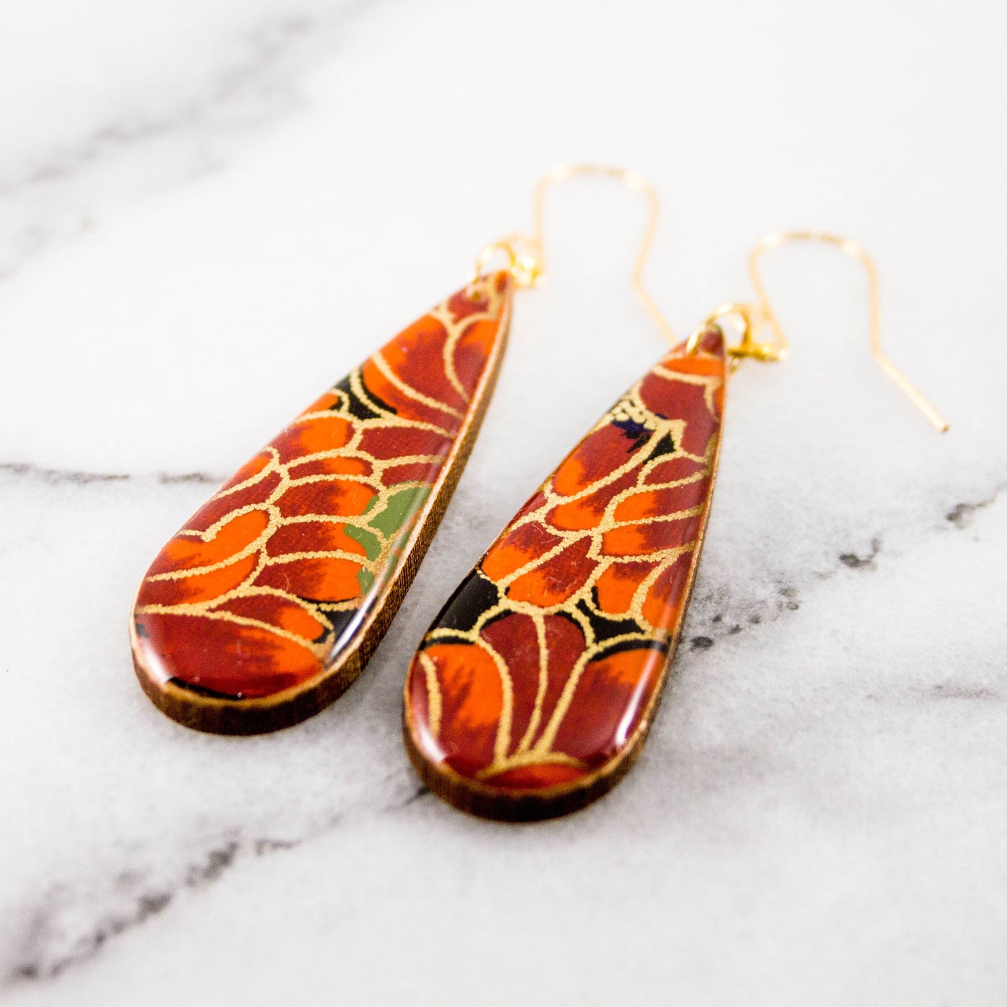 Red + Black Mum Teardrop Earrings