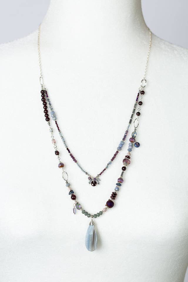 Horizon 22.5-24.5" Garnet, Crystal With Blue Opal Multistran