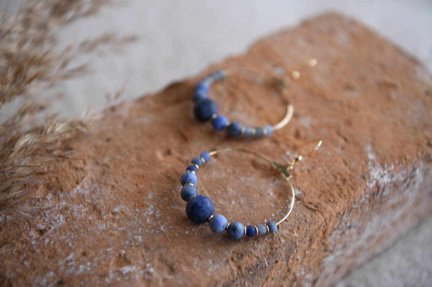 Genuine Gemstone and Gold Hoop Earring