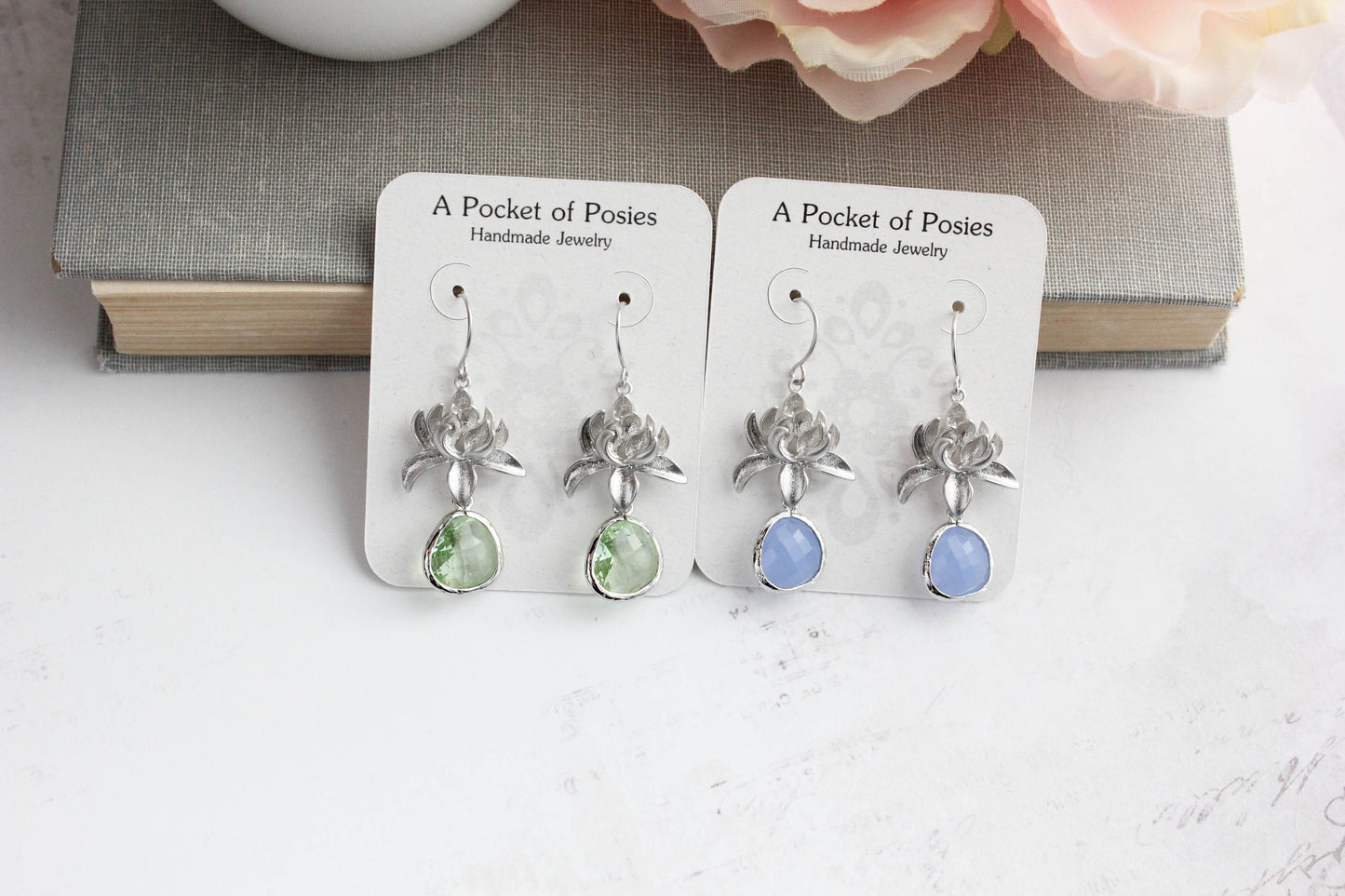 Lotus Flower Earrings- Light Green