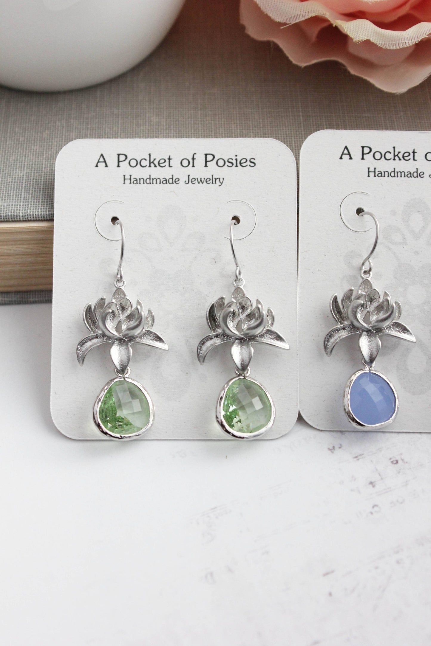 Lotus Flower Earrings- Light Green
