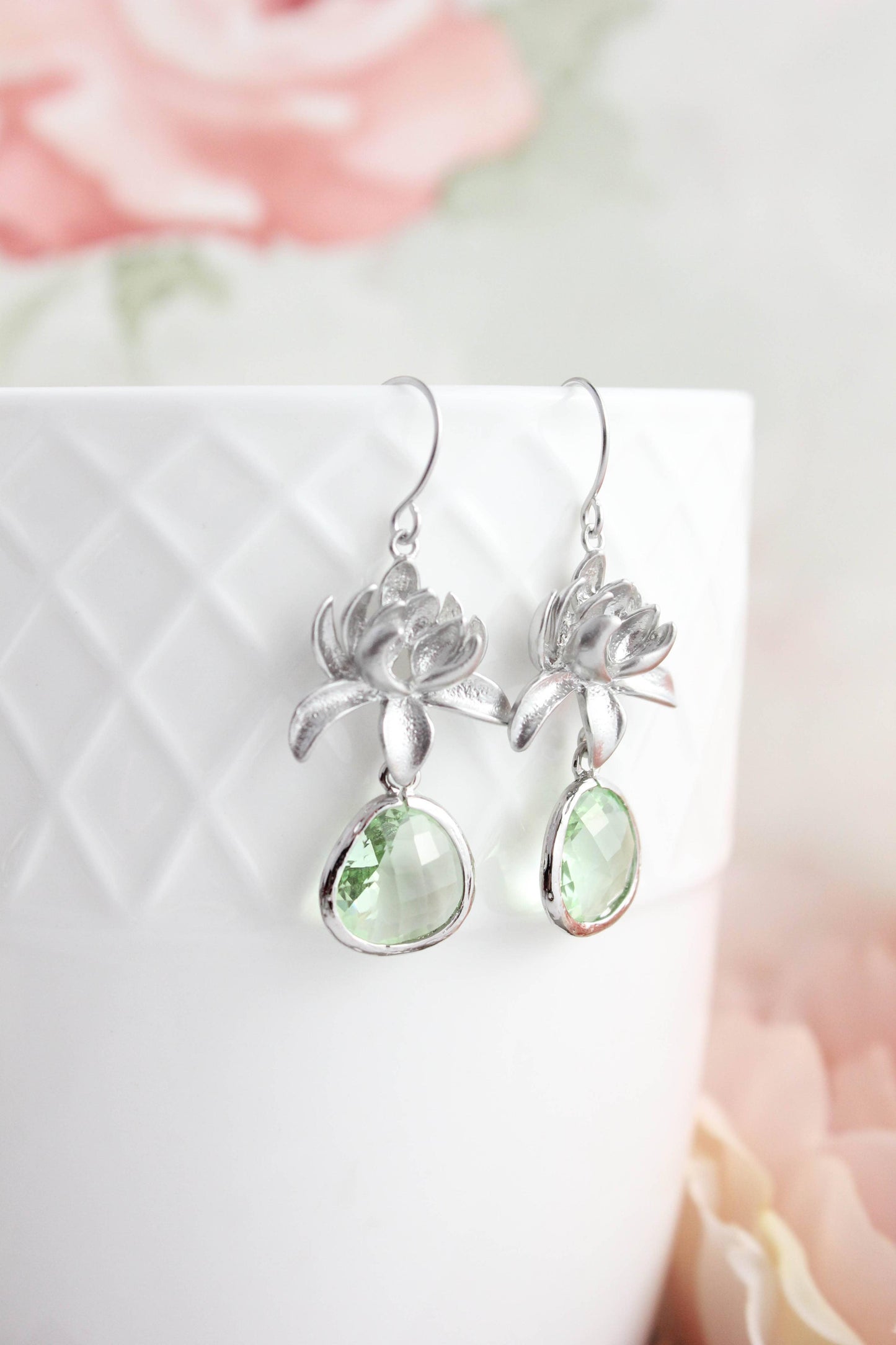 Lotus Flower Earrings- Light Green