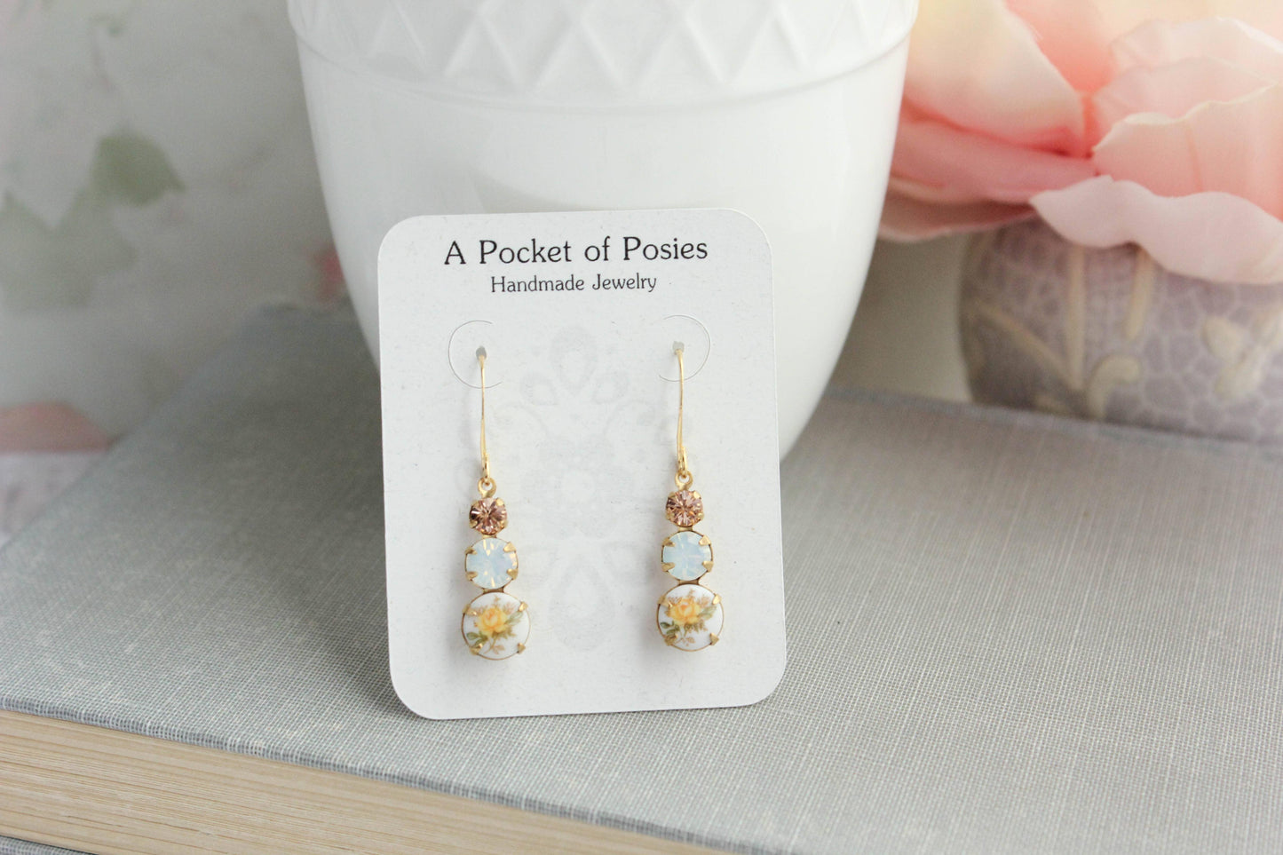 Vintage Yellow Rose Earrings