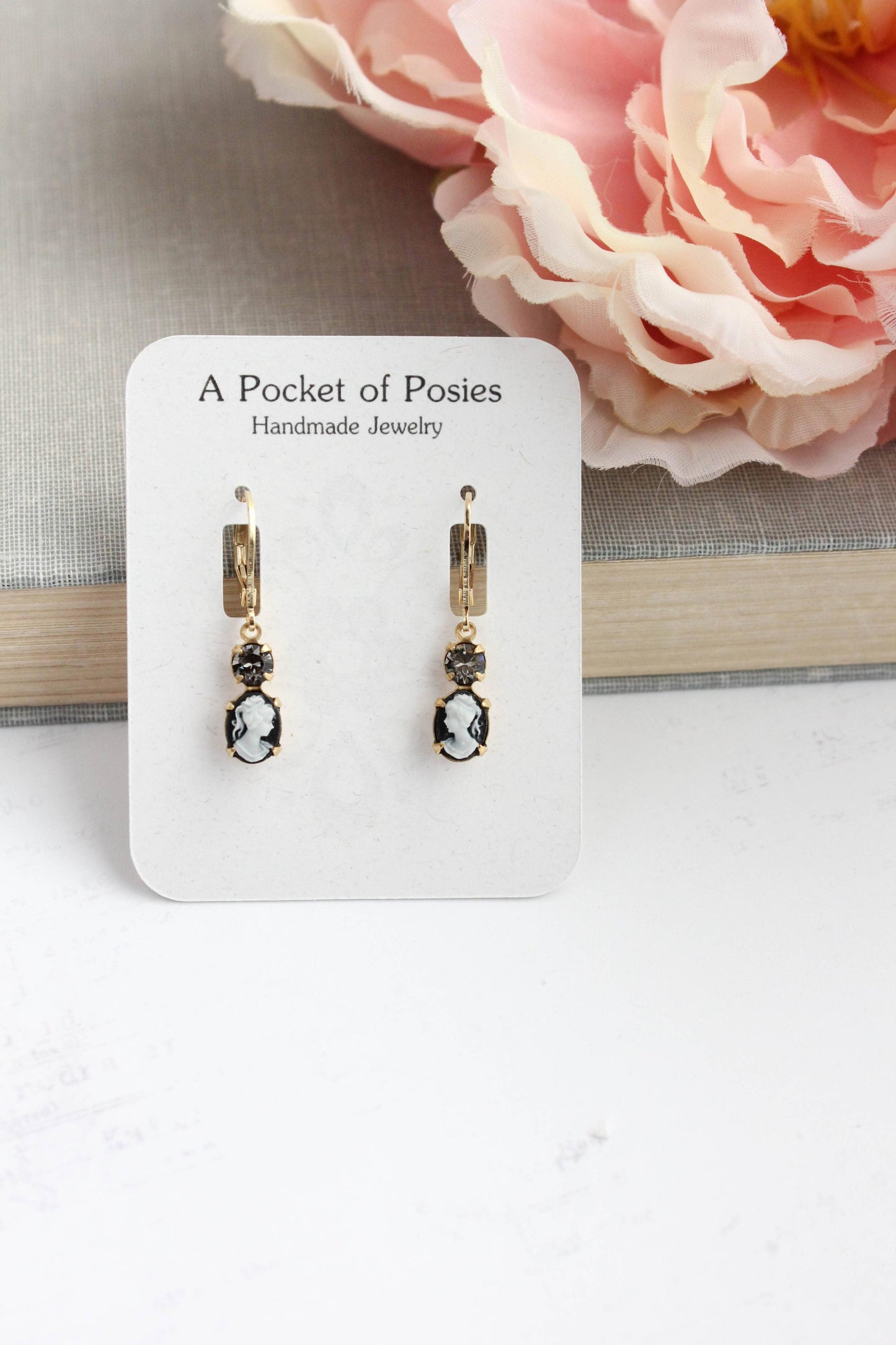 Lady Cameo Earrings- Black and Cream