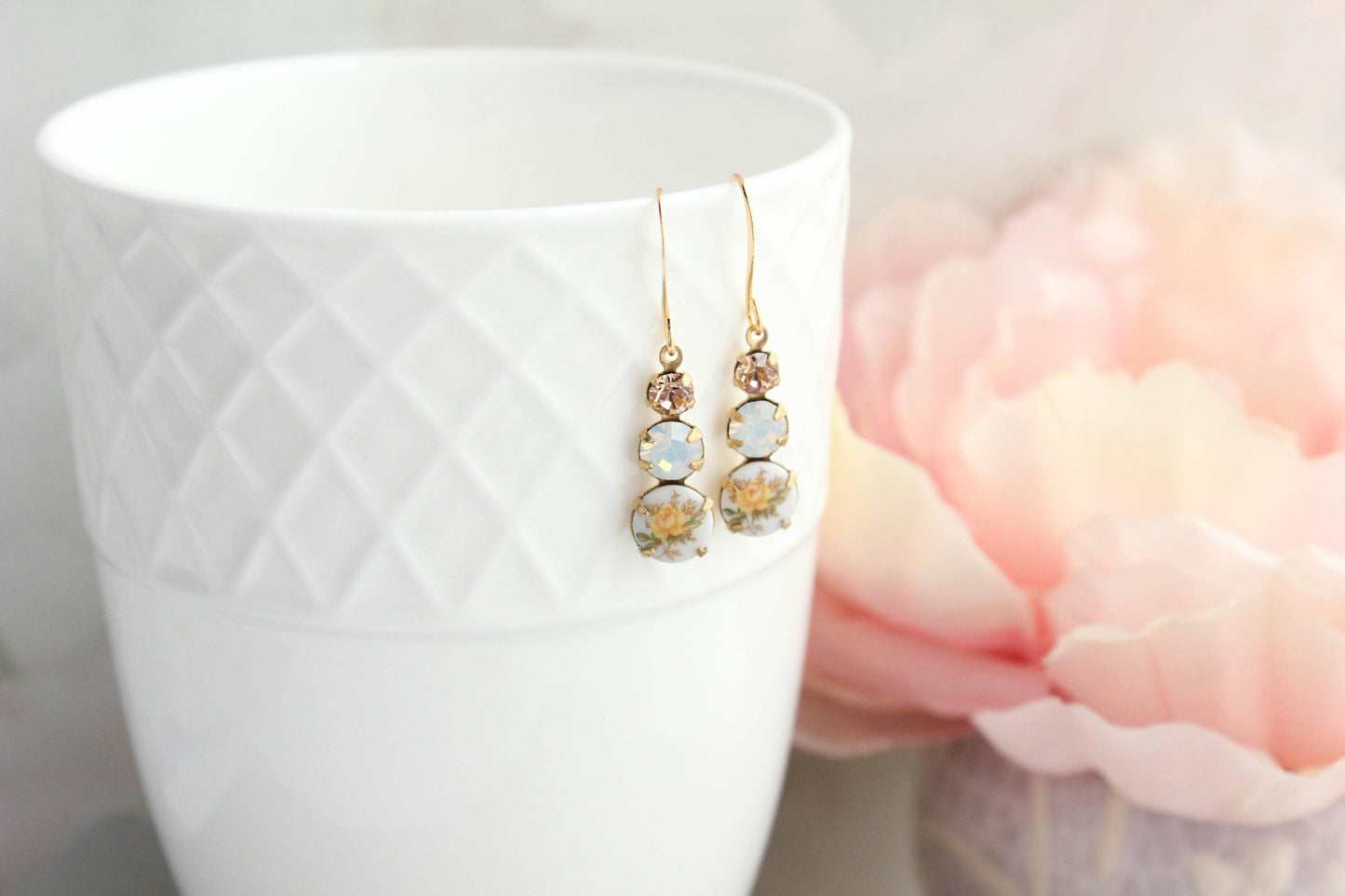 Vintage Yellow Rose Earrings