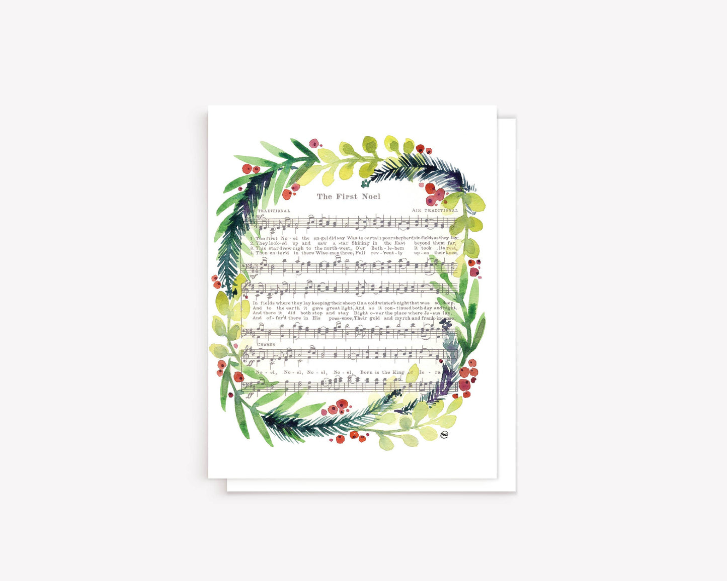 "The First Noel" Watercolor Christmas Carol Print, 8x10"