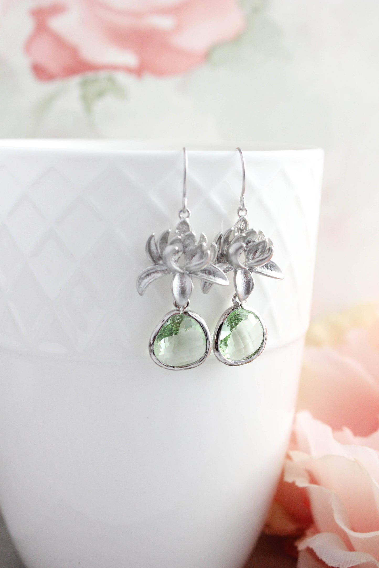 Lotus Flower Earrings- Light Green