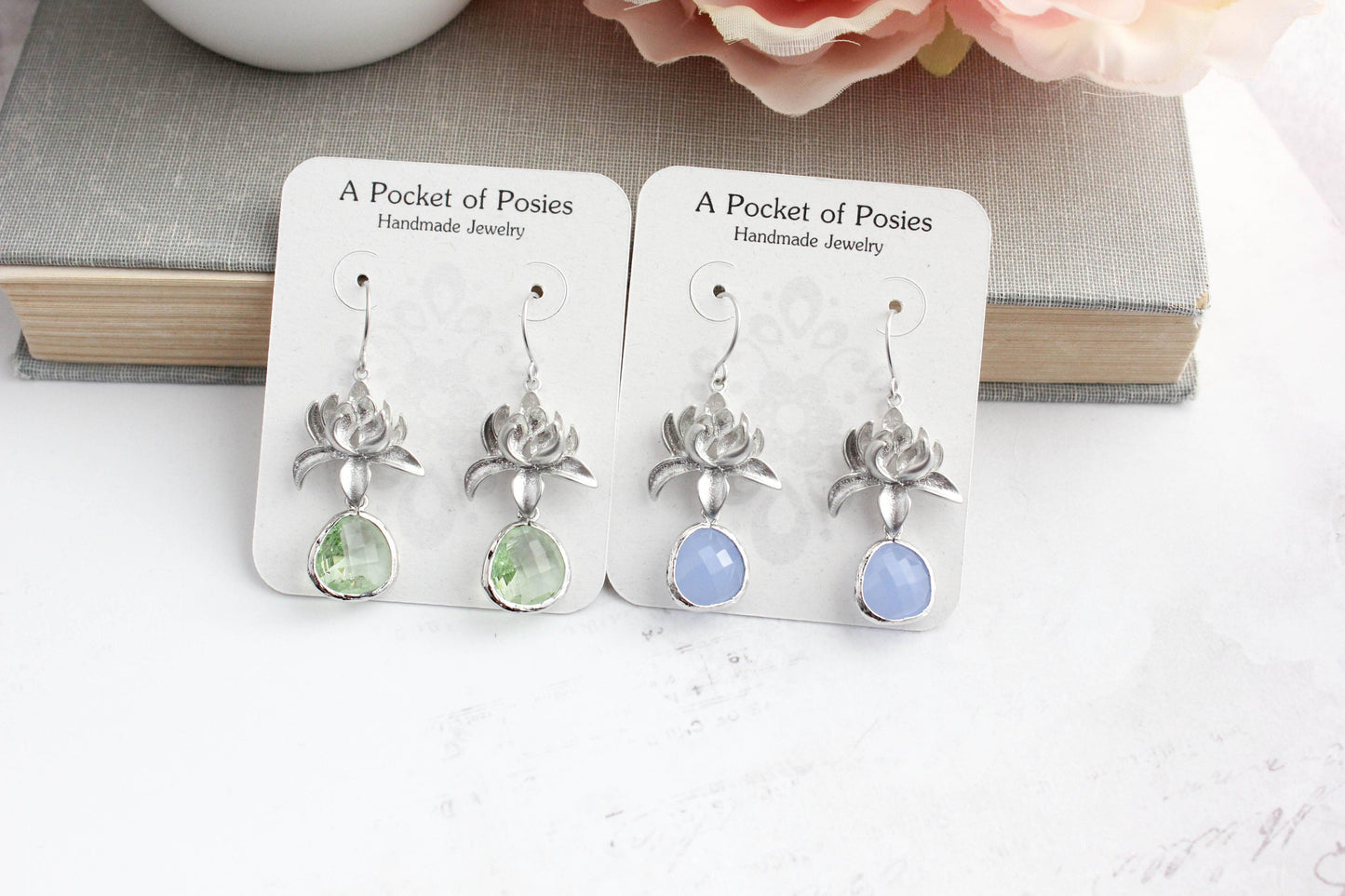 Lotus Flower Earrings- Light Green