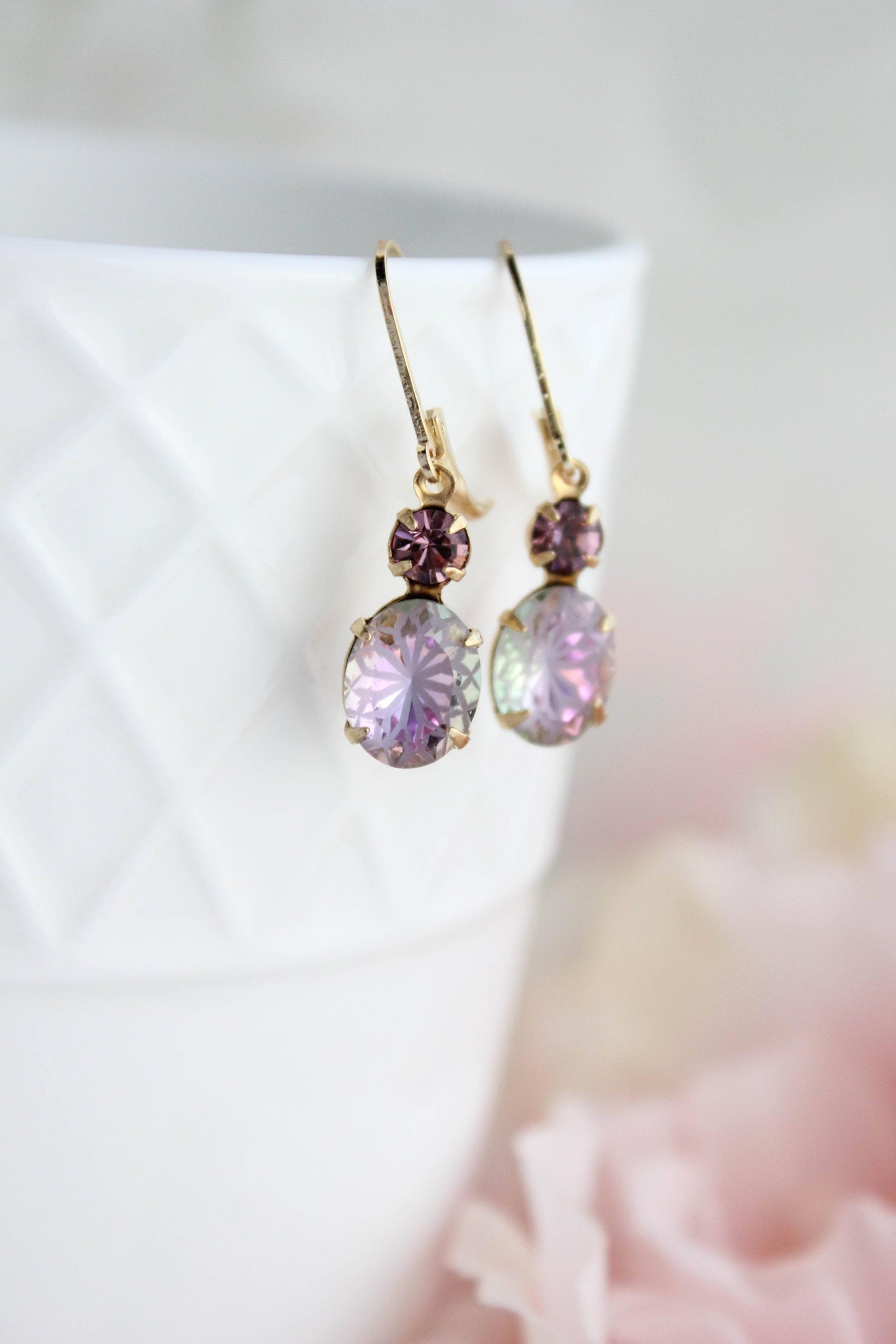 Etched Glass Drop Earrings- Aurora Iridescent Floral