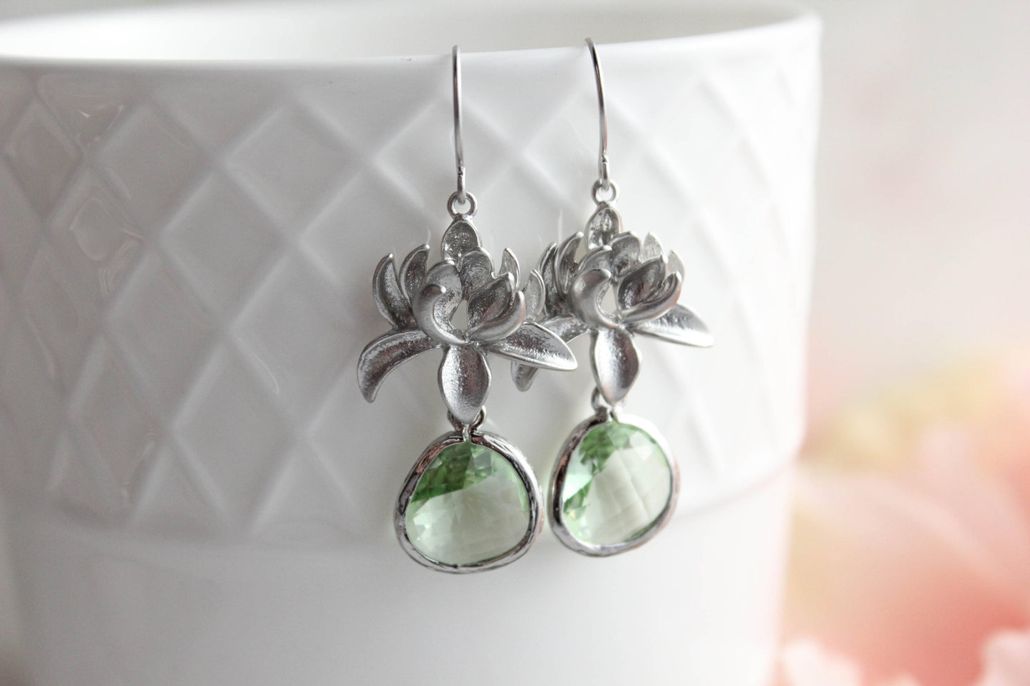 Lotus Flower Earrings- Light Green