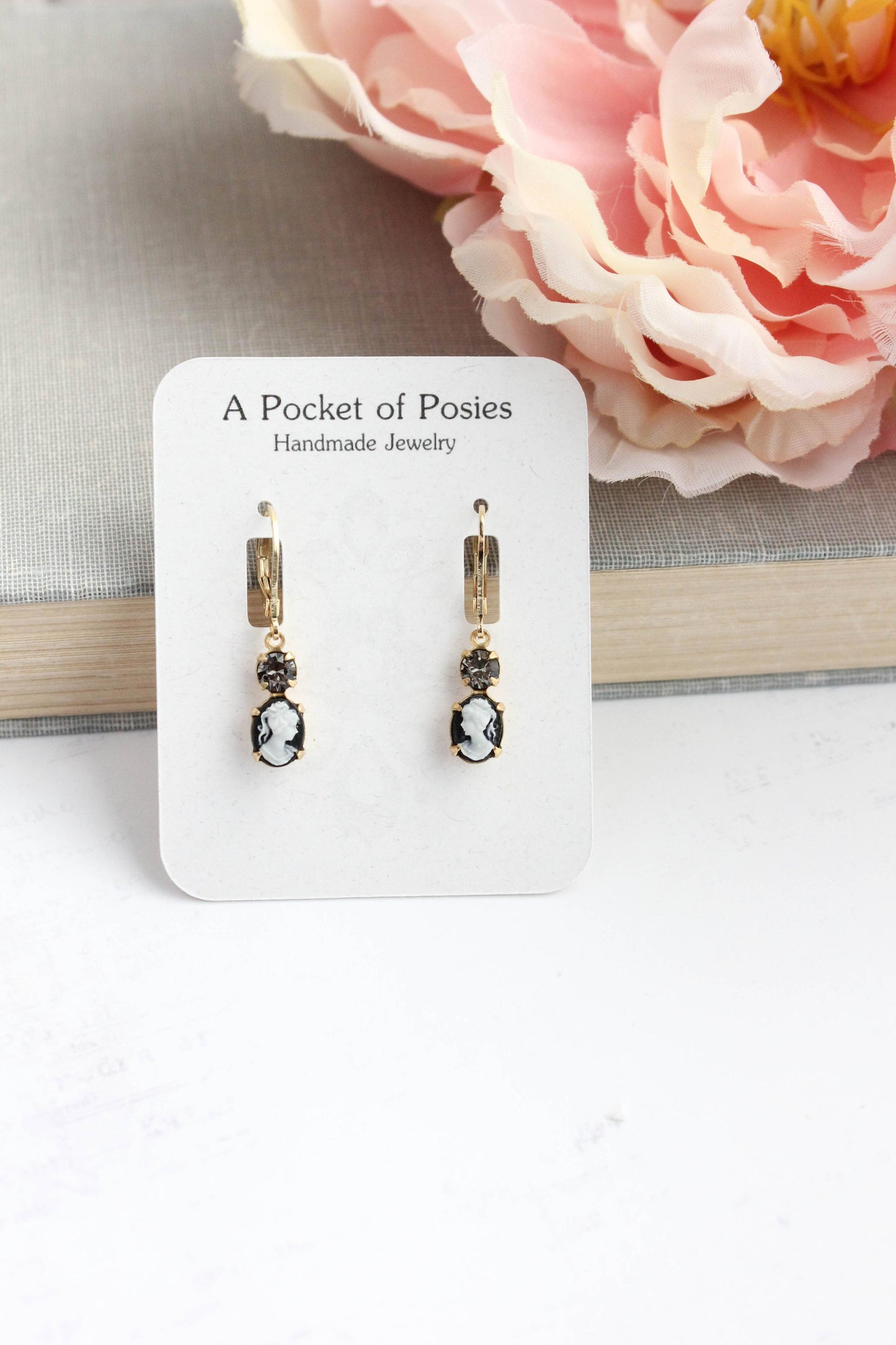 Lady Cameo Earrings- Black and Cream