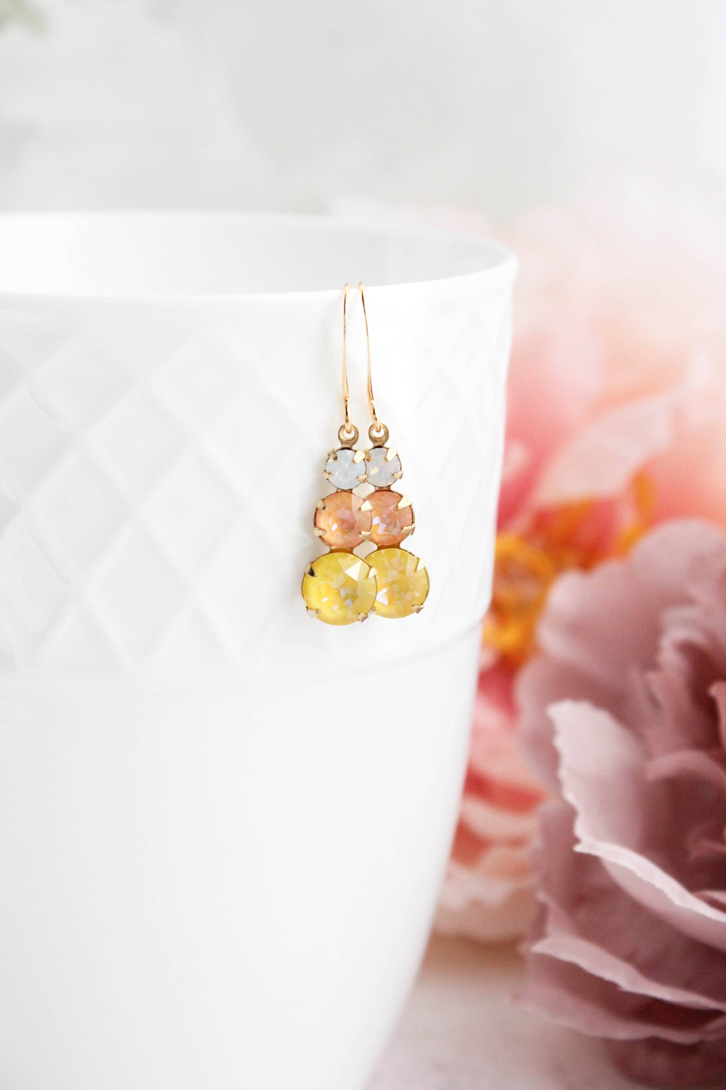 Vintage Glass Earrings- Light Peach and Yellow