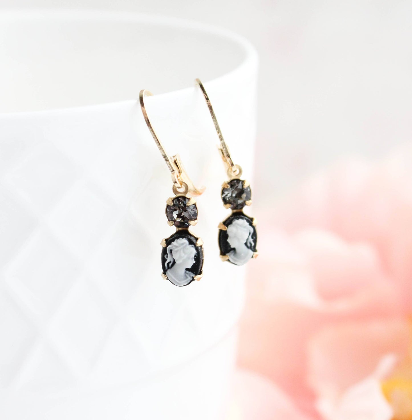 Lady Cameo Earrings- Black and Cream