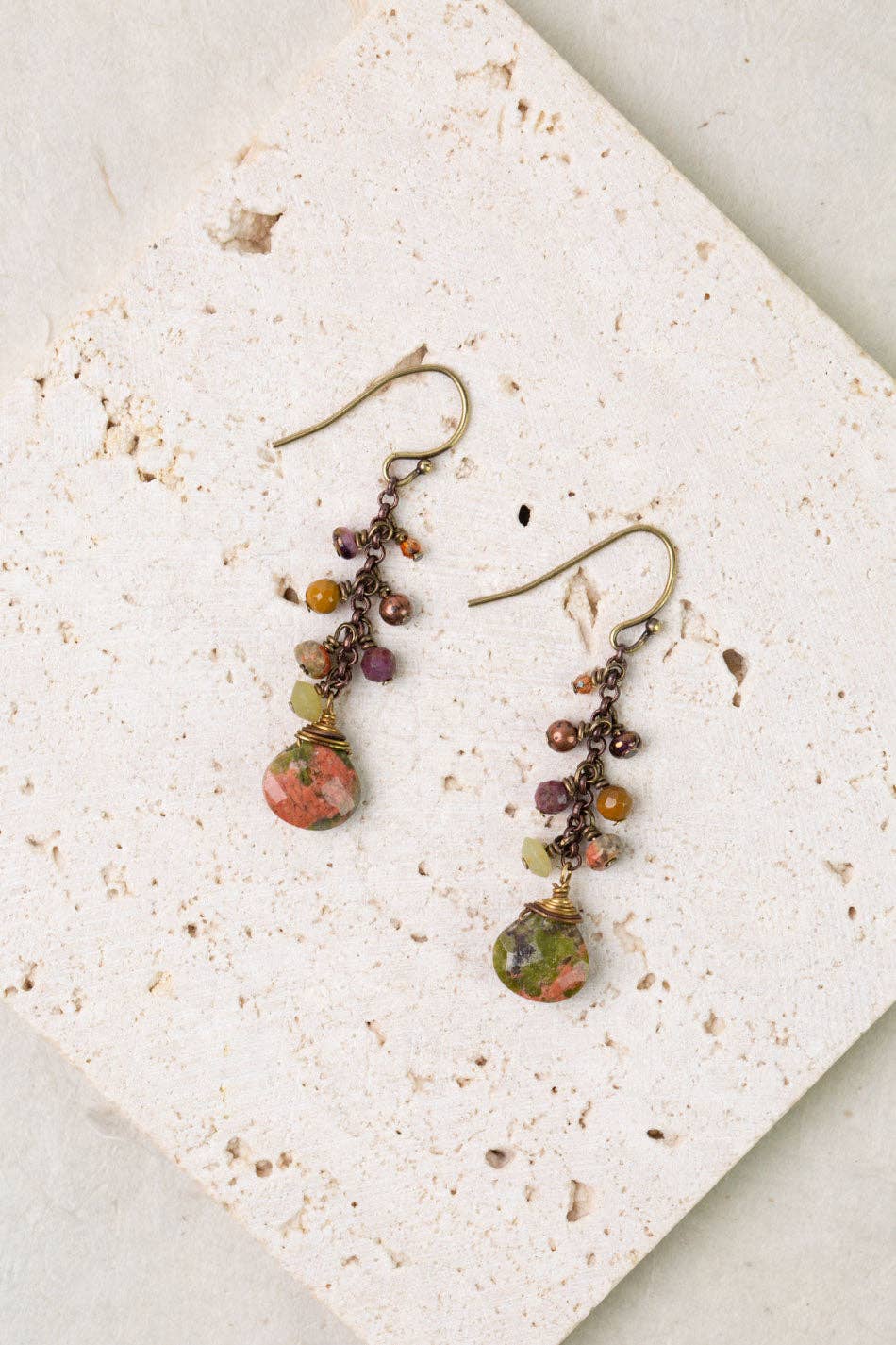 Dominion Unakite, Afghan Jade, Mookaite Cluster Earrings