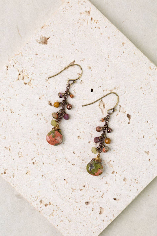 Dominion Unakite, Afghan Jade, Mookaite Cluster Earrings