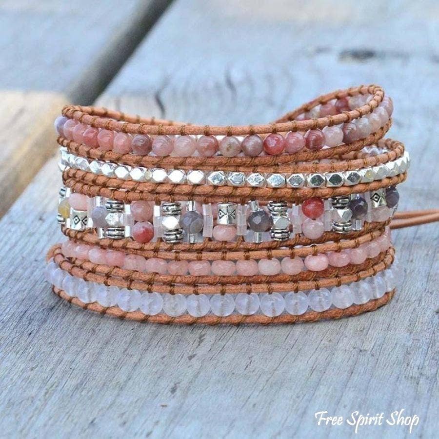 Gemstone Leather Wrap Bracelet