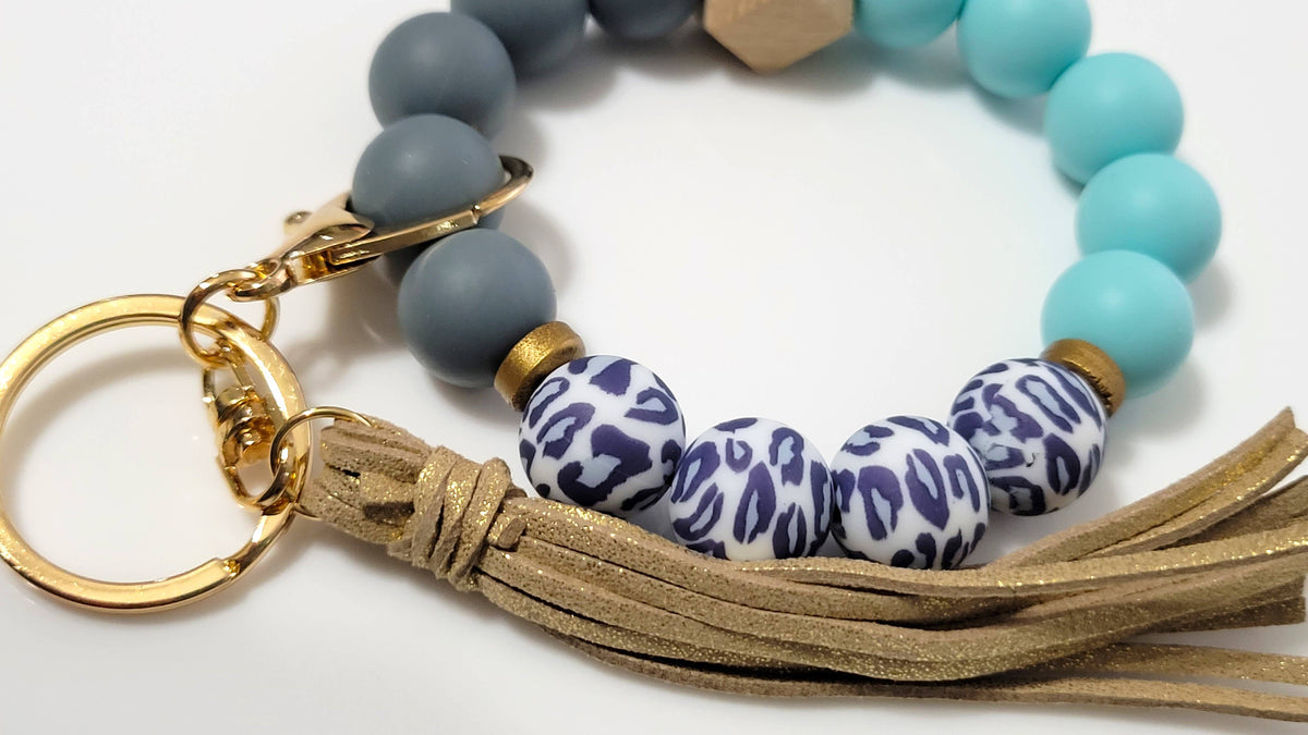 Gray Leopard & Teal Silicone Wristlet