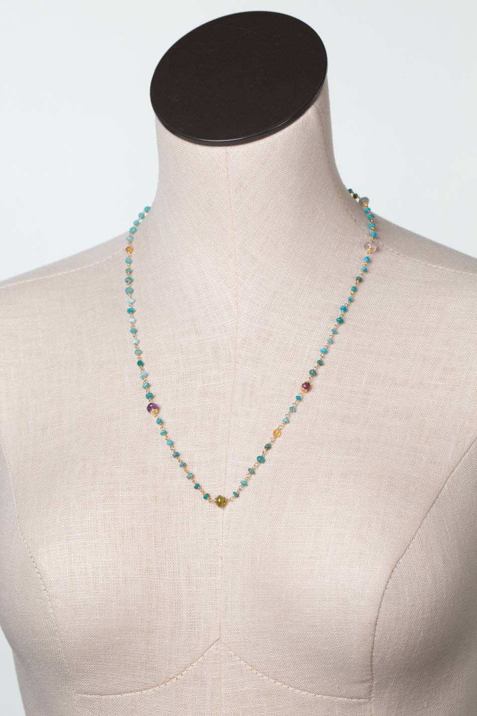 Treasure 22.5-24.5" Citrine, Ruby, Aquamarine with Turquoise Simple Necklace