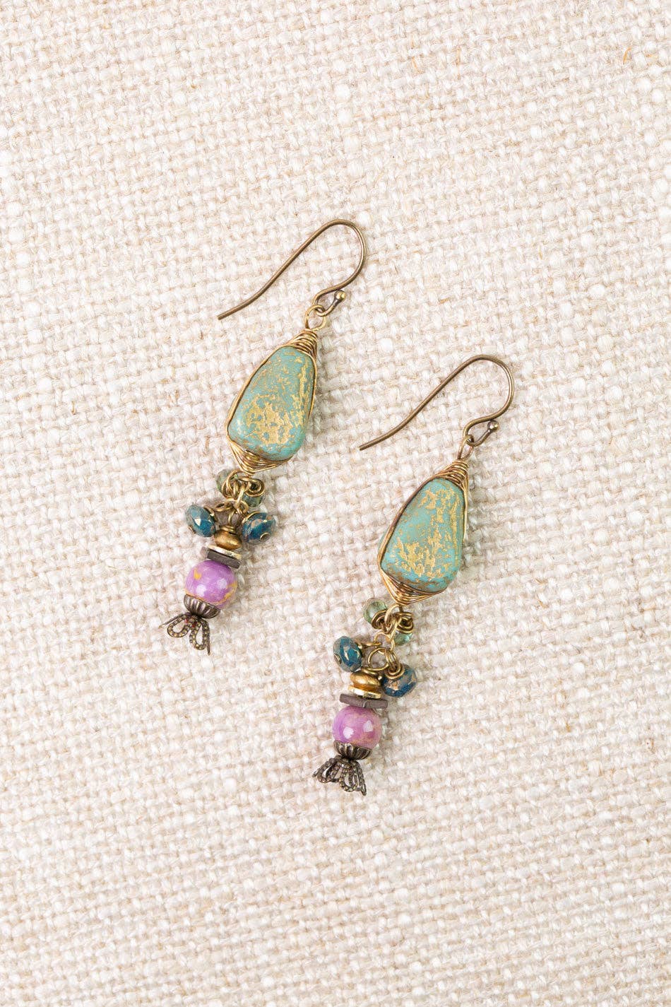 Folklore Phosphorite, Czech Glass Herringbone Earrings