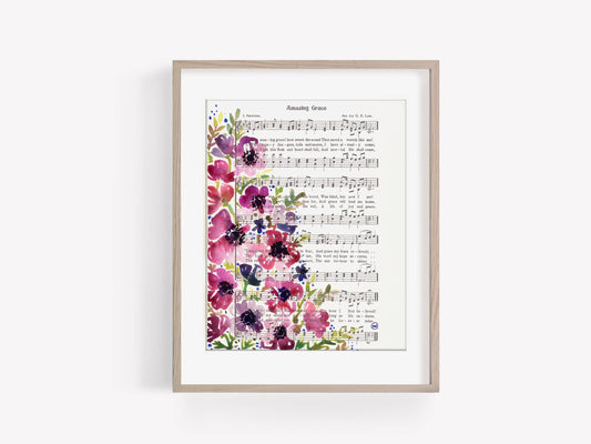 “Amazing Grace” Pink Floral Hymn Print