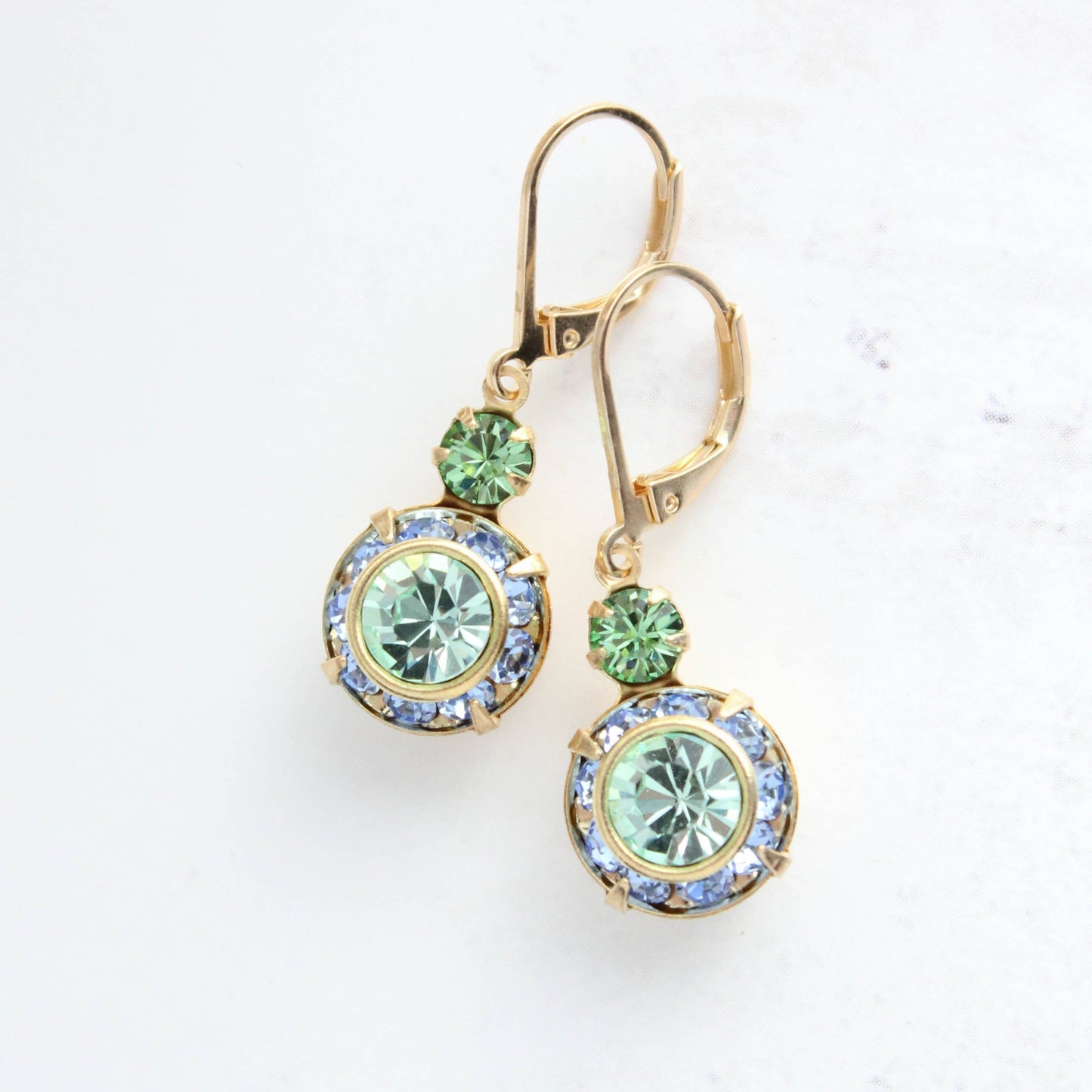 Art Deco Earrings- Light Sapphire & Peridot Green
