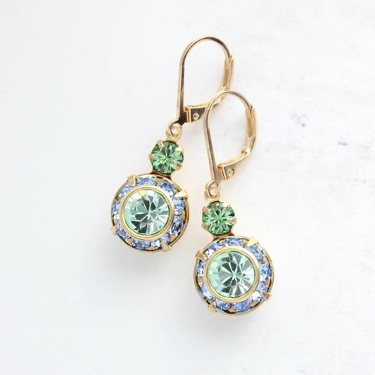 Art Deco Earrings- Light Sapphire & Peridot Green