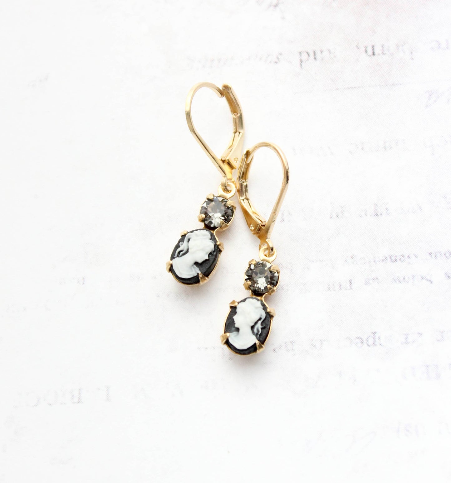 Lady Cameo Earrings- Black and Cream