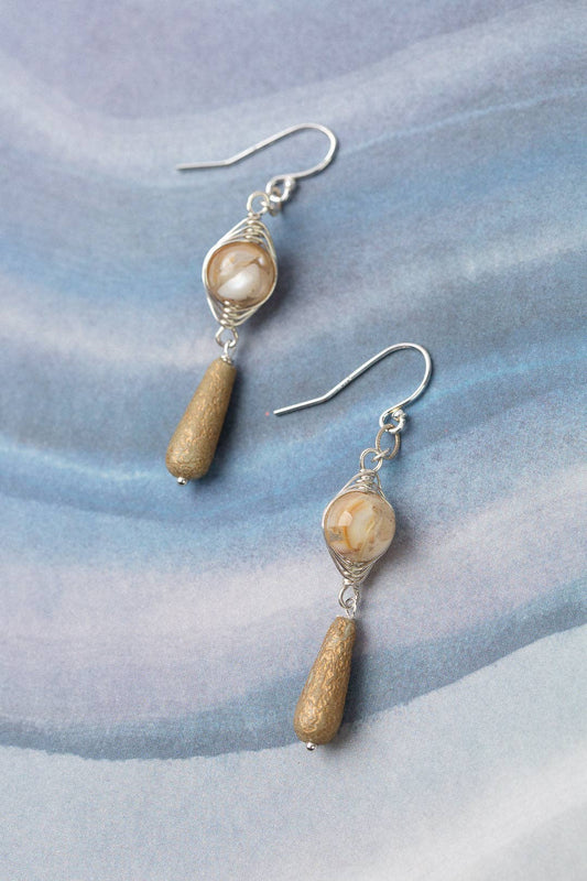 Mystic- Mother of Pearl Herringbone Earrings