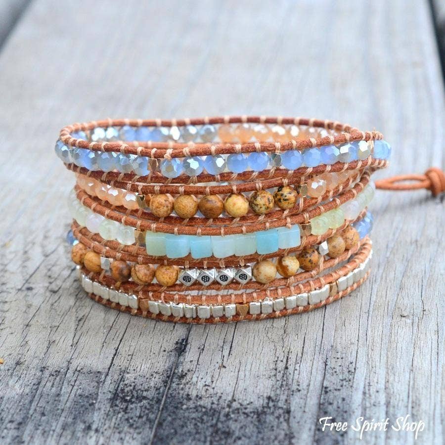 Gemstone Leather Wrap Bracelet